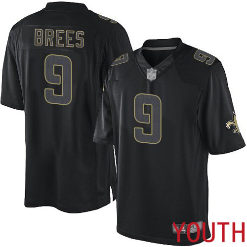 New Orleans Saints Limited Black Youth Drew Brees Jersey NFL Football #9 Impact Jersey->youth nfl jersey->Youth Jersey